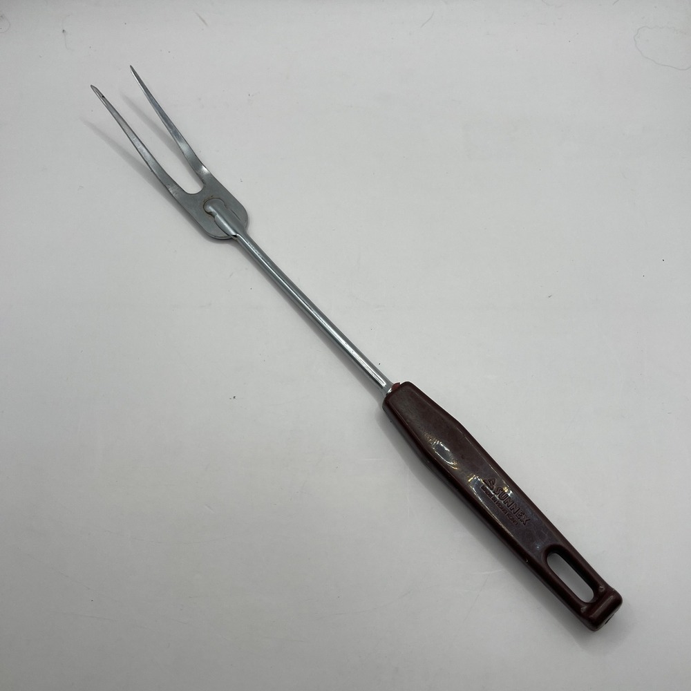 Sunnex Vintage Carving Fork Chrome Plated Brown Handle Made in Hong Kong 12.5"
